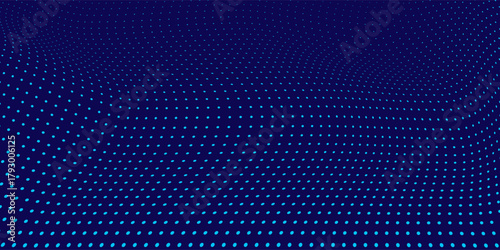 3D abstract dark blue background with dots pattern vector design, technology theme, dimensional dotted flow in perspective, big data, nanotechnology.