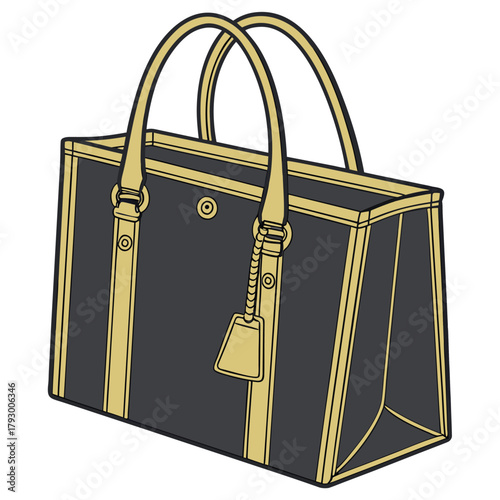 Stylized Handbag with Top Handles and Hanging Tag Vector

