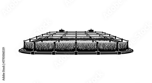 Steel grid structure for construction site with safety barriers  