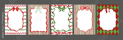 Christmas Hand drawn Frames Collection - Whimiscal Set - Doodle style with bow and ribbon stripes. Art banner, poster, cover templates.
