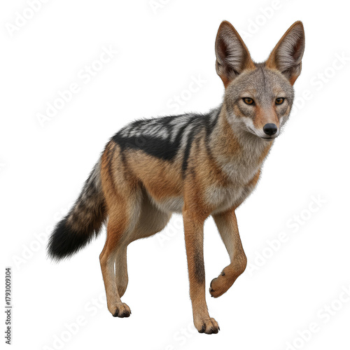 A Lone Jackal Stands Alert on an Isolated Transparent Background Ready for Action and Movement