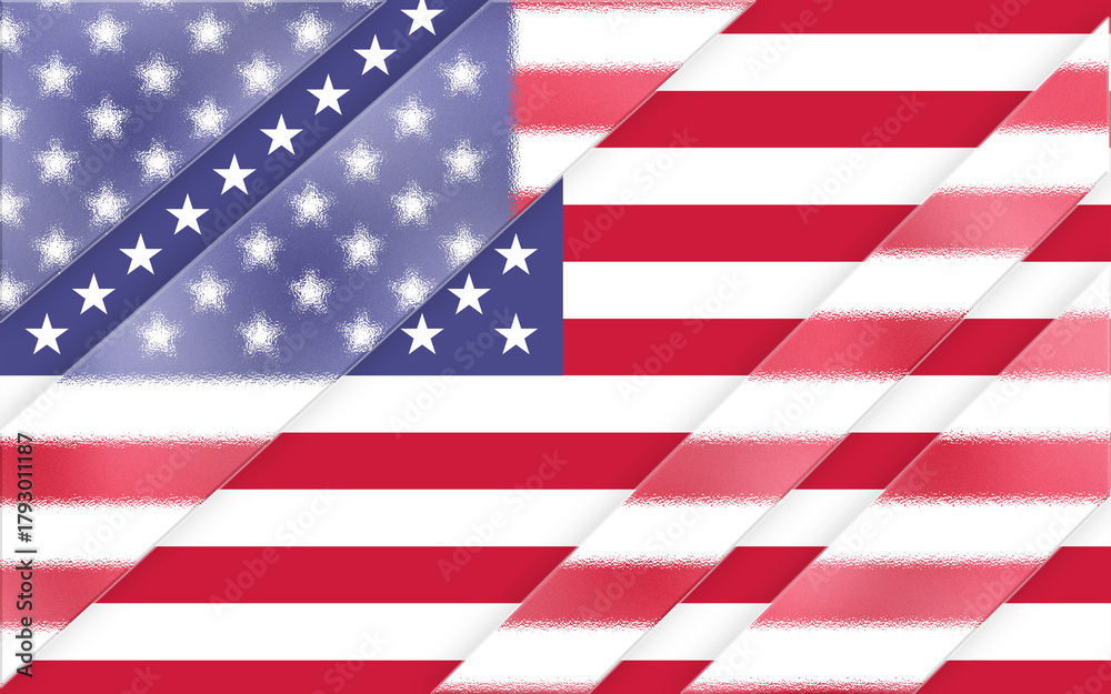 Fototapeta premium A stylized graphic art rendition of the American flag, featuring diagonal stripes and textured elements, creating a visually appealing and unique design with a patriotic feel that