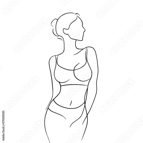 Minimalist line art of female body contour, elegant vector illustration perfect for fashion, beauty, and interior wall art