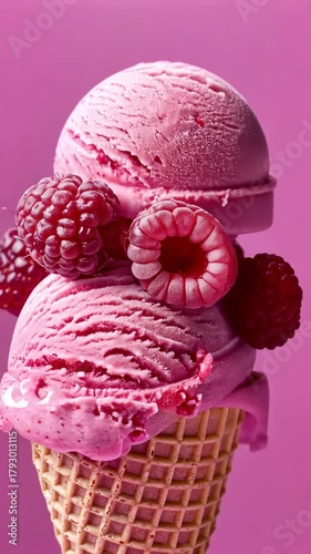 Ice cream close-up with fruit flavor. Selective focus. food.