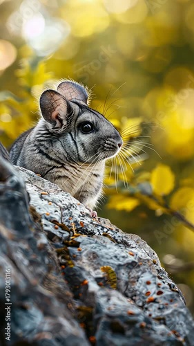 chinchilla sits in nature. Selective focus. nature.