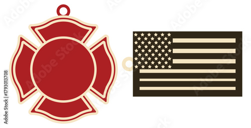 Firefighter ornament SVG, firemen badge tag, usa flag keychain, laser ready cut files, glowforge silhouette cricut, vector illustration