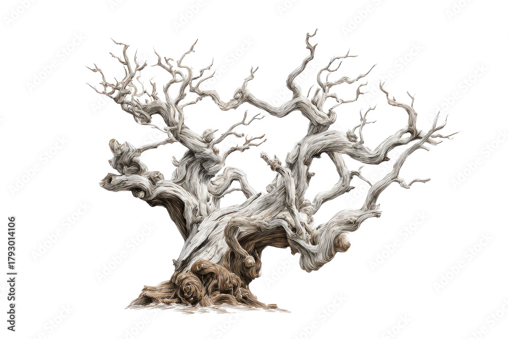 Fototapeta premium Detailed, stylized, aged tree with intricate branches