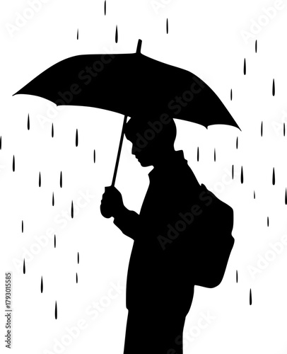 Abstract person holding umbrella silhouette for rainy weather theme