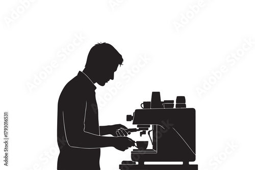 Silhouette of barista pouring milk into coffee cup