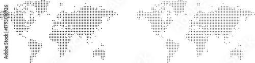 Mega set of world map in dotted shape pattern. Abstract dotted world map with a stunning geometric pattern. Geographical graphic design elements for technology company background