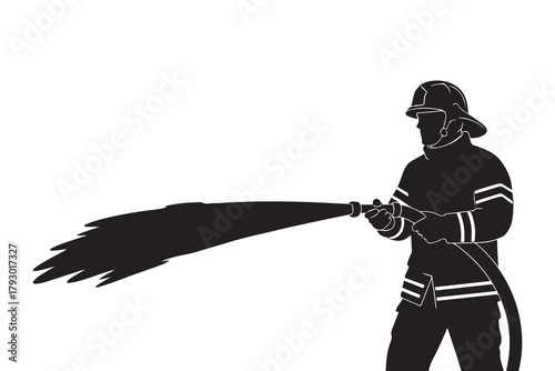 Firefighter Spraying Water from Hose 