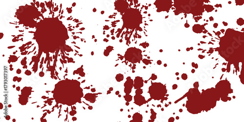 Red blood splatters and drops on white background grunge texture