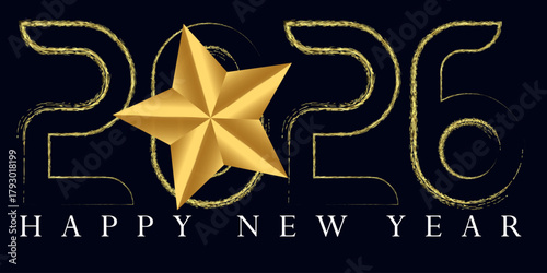 Elegant Happy New Year 2026 Celebration Design with Golden Star