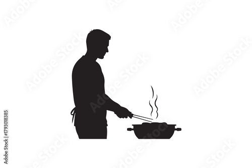 Silhouette of a man grilling food on a barbecue vector