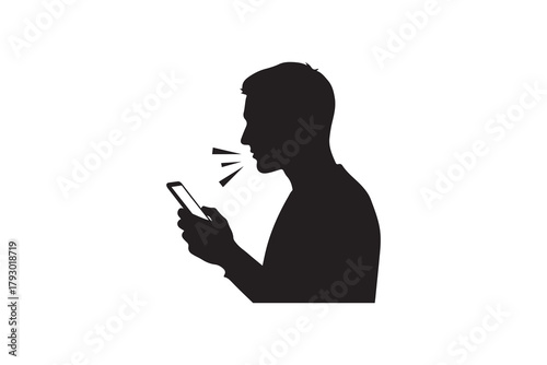 Silhouette of a man using voice command on smartphone