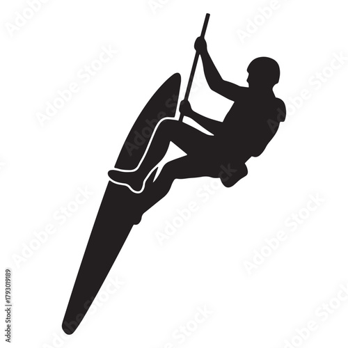 Silhouette of a surfer on a surfboard on white background Keywords: surfing, surfer, surfboard