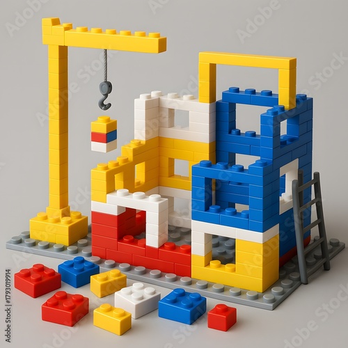 construction of a brick toy building