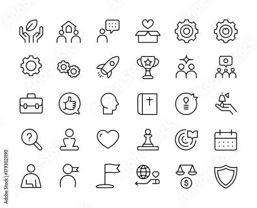 Charity community motivation outline icons set for support and nonprofit