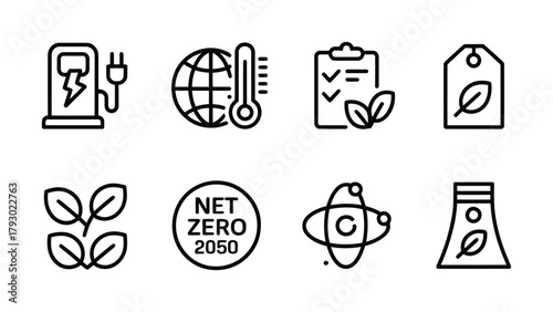 Eco energy climate change and sustainability outline icons