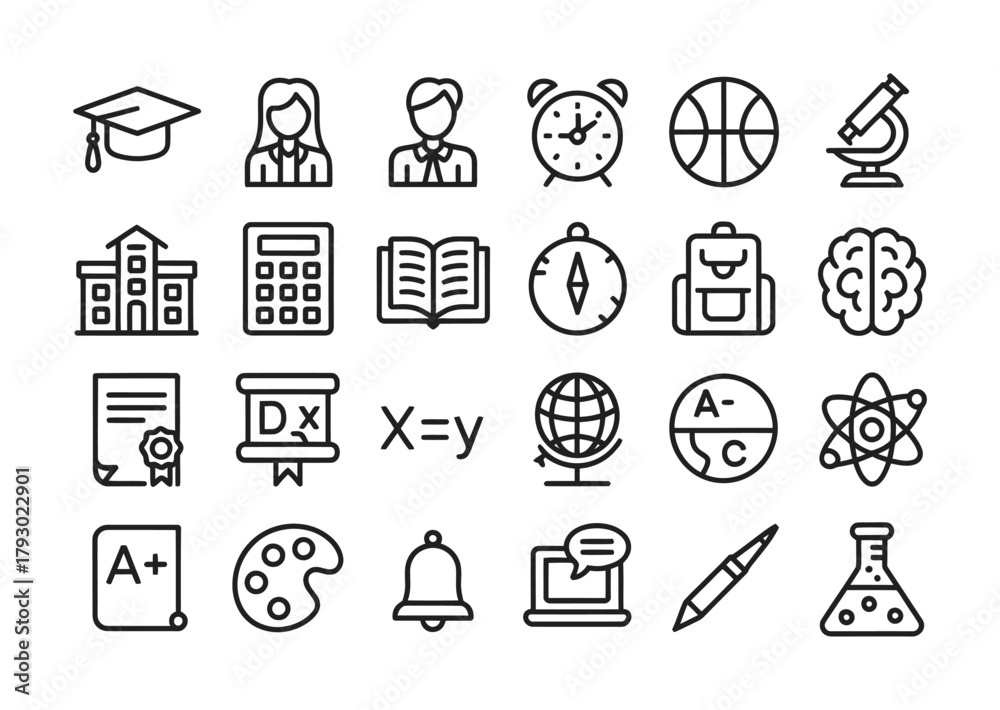 Obraz premium Education school learning and academic line icon collection