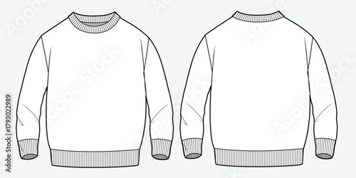 Kids sweater front and back view mockup template vector design technical illustration.