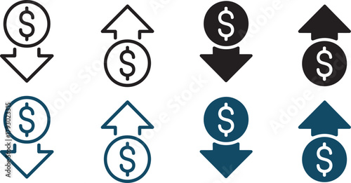 Money increase and decrease icons representing financial growth and decline