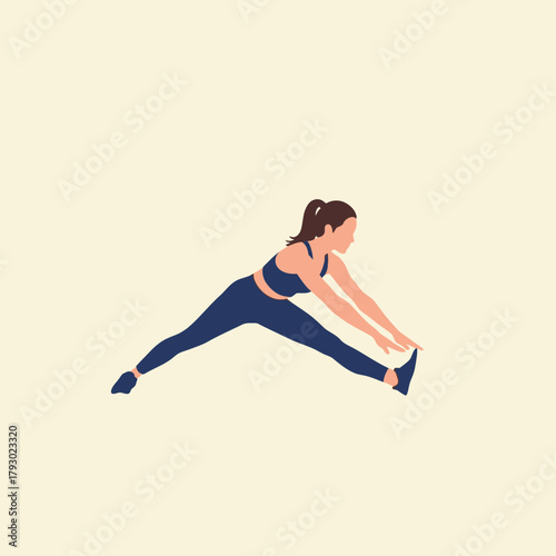 Woman Stretching Legs in Wide Stance Exercise.