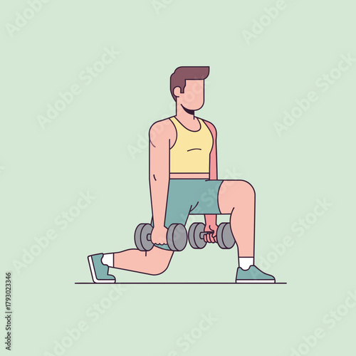 Man Doing Lunges with Dumbbells for Exercise and Strength Training.