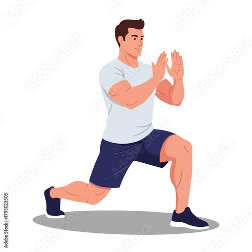 Man Performing Lunge Exercise with Focus and Determination.