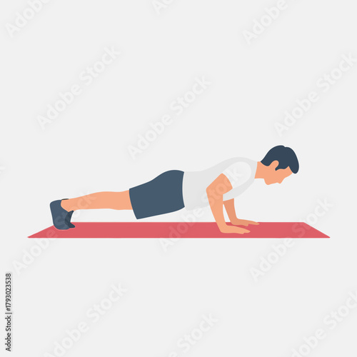 Man Performing PushUp Exercise on a Mat.