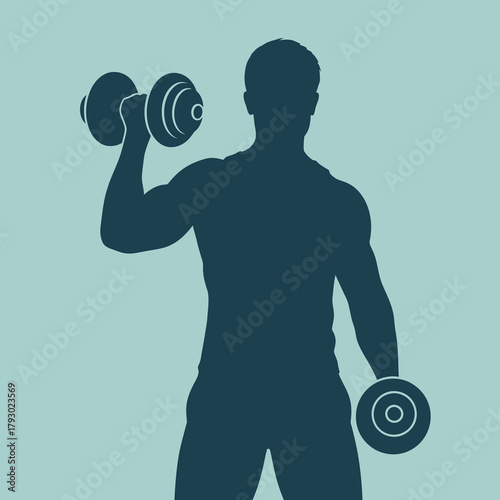 Silhouette of a man lifting dumbbells showcasing fitness and strength training.