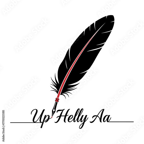 Black feather quill with red stripe for Up Helly Aa concept  