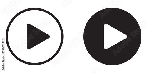 Set of two black and white play button vector icons for web design