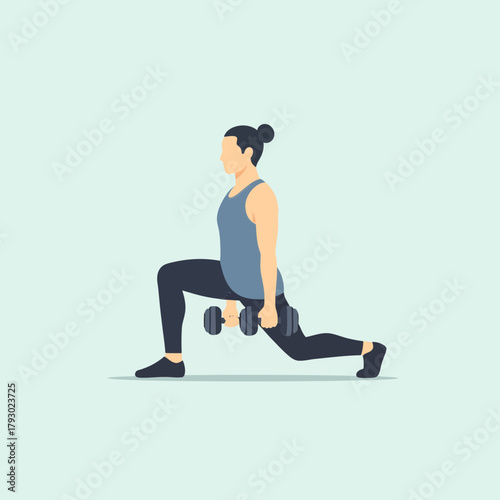 Woman Performing Dumbbell Lunge Exercise for Strength Training.