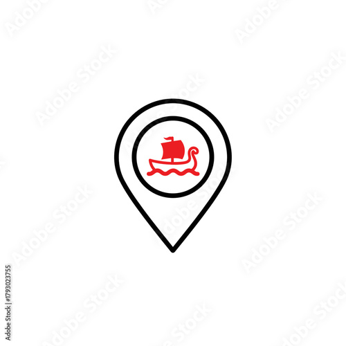 Map pin icon featuring a Viking longship symbolizing Up Helly Aa  