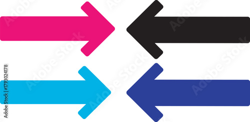 Dynamic quartet of colorful arrows converging towards a central point, illustrating focus and direction