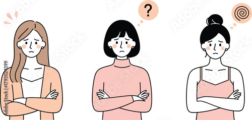 Frustrated Women with Arms Crossed. Stress, Confusion, and Disagreement Concept.