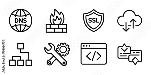 coding development programming and digital tools line icons
