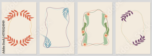 Minimal Botanical Frame with Soft Leaves on Neutral Background