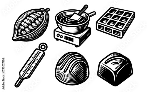 Vintage chocolate making tools and ingredients in retro style