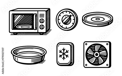 Retro kitchen appliance toolkit: hand drawn cooking and cooling essentials