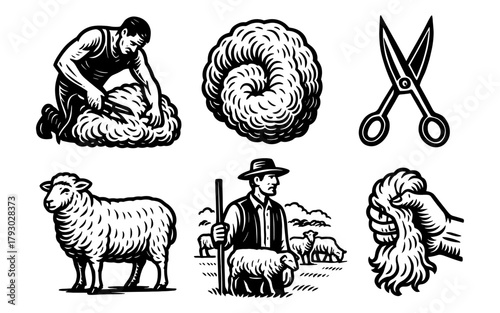 Vintage wool farming: sheep shearing and artisan craftsmanship