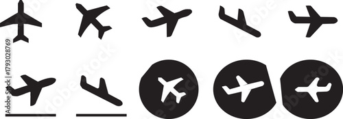 Plane icon set. Flight transport symbol. Airplane icon vector. Travel flat illustration. Travel symbol .Plane icon set.  with line trace.