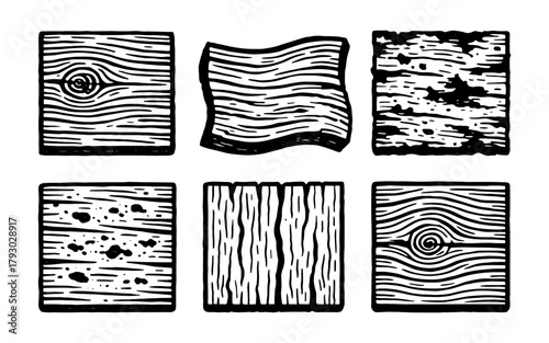 Hand-drawn wood textures: rustic patterns and grain varieties