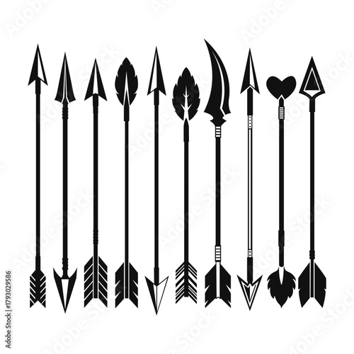 Arrow vector illustration set of different arrow designs archery