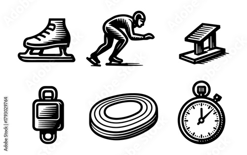 Vintage winter sports icons: ice skating and speed skating essentials