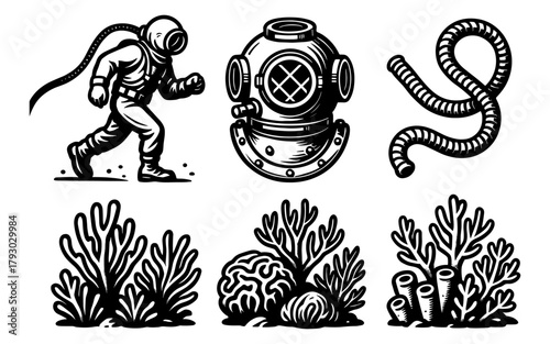 Retro underwater adventure: vintage diving gear and coral exploration