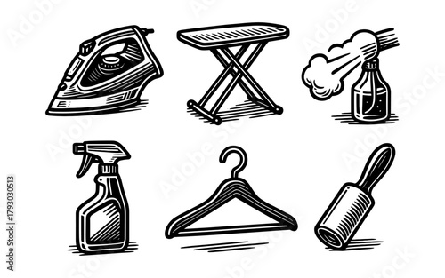 Vintage style household tools for cleaning and laundry