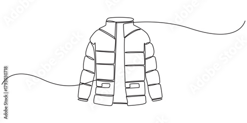 Continuous Line Drawing of a Winter Jacket with Hood, Continuous Line Drawing of a Puffer Jacket, Minimalist One Line Art of a Casual Jacket, Winter Jacket with Hood