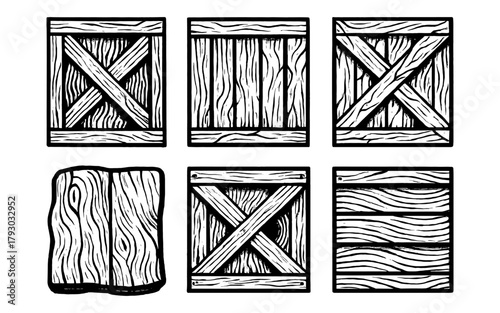 Wooden crate variations with detailed hand-drawn style